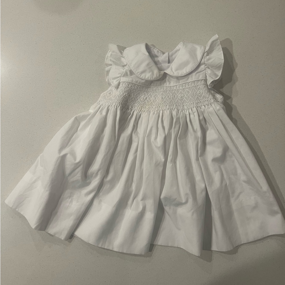 Girls smocked white dress